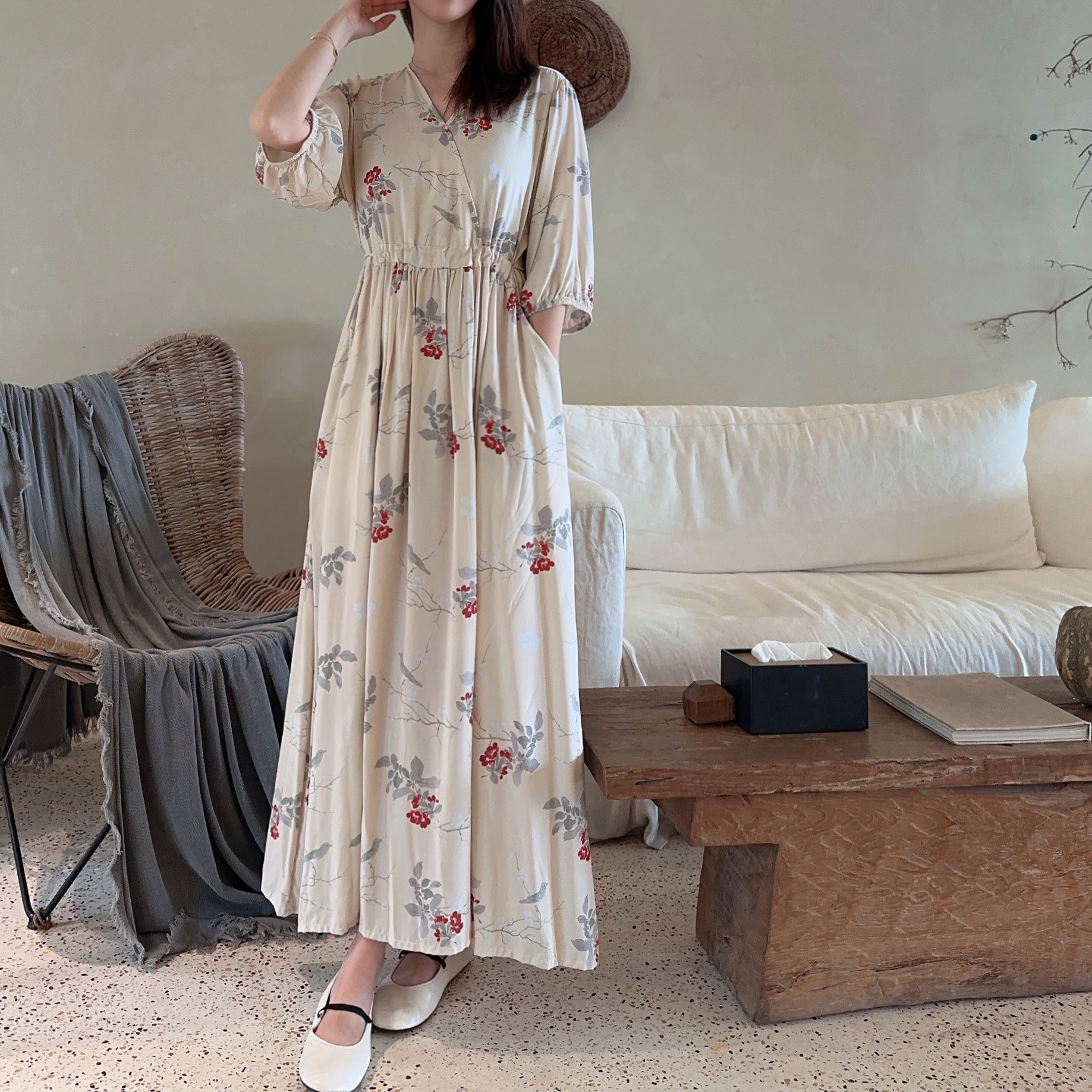 【腰封口袋裙】显瘦棉绸连衣裙法式高级女春夏宽松中长款温柔气质详情15