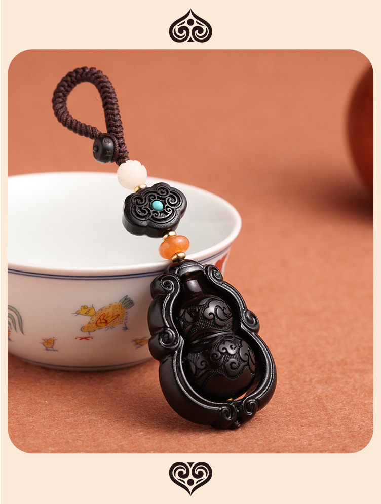 Purple sandalwood car key pendant, gourd, ebony wood Fu Lu Ping An car key rope pendant, key chain lock, key ring pic 16