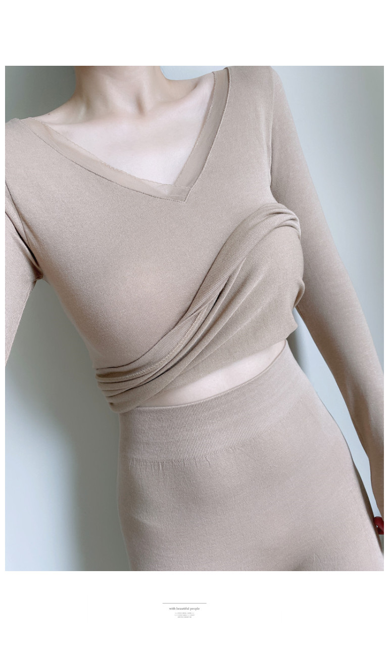 秋衣秋裤女薄款套装保暖内衣女不加绒蕾丝低胸单层性感打底线衣裤详情40