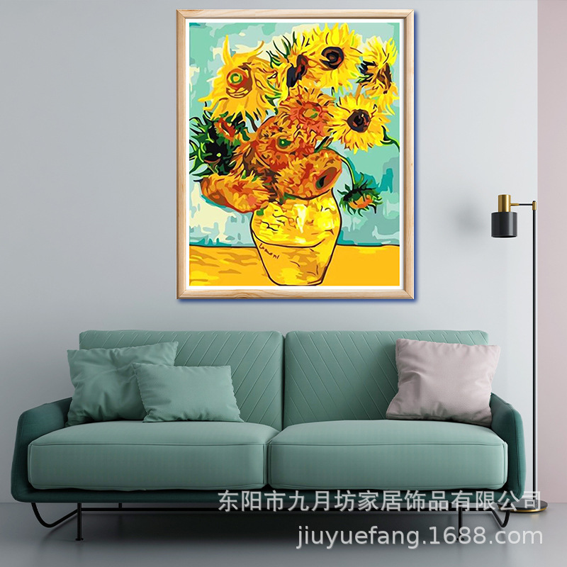 New 5d diamond painting full diamond diy cross-border sunflower landscape tiger animal figure framed decorative canvas painting pic 30