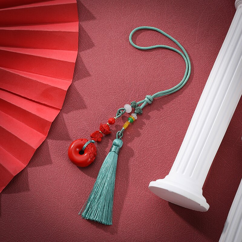 原创平安扣红砂车挂镶嵌貔貅车上挂件高级感流苏国潮朱砂编织饰品详情3