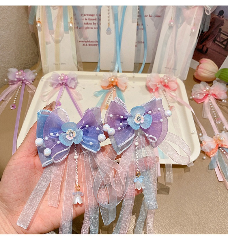 儿童发夹古风发饰花朵蝴蝶流苏步摇汉服超仙珍珠琉璃吊坠公主头饰详情17