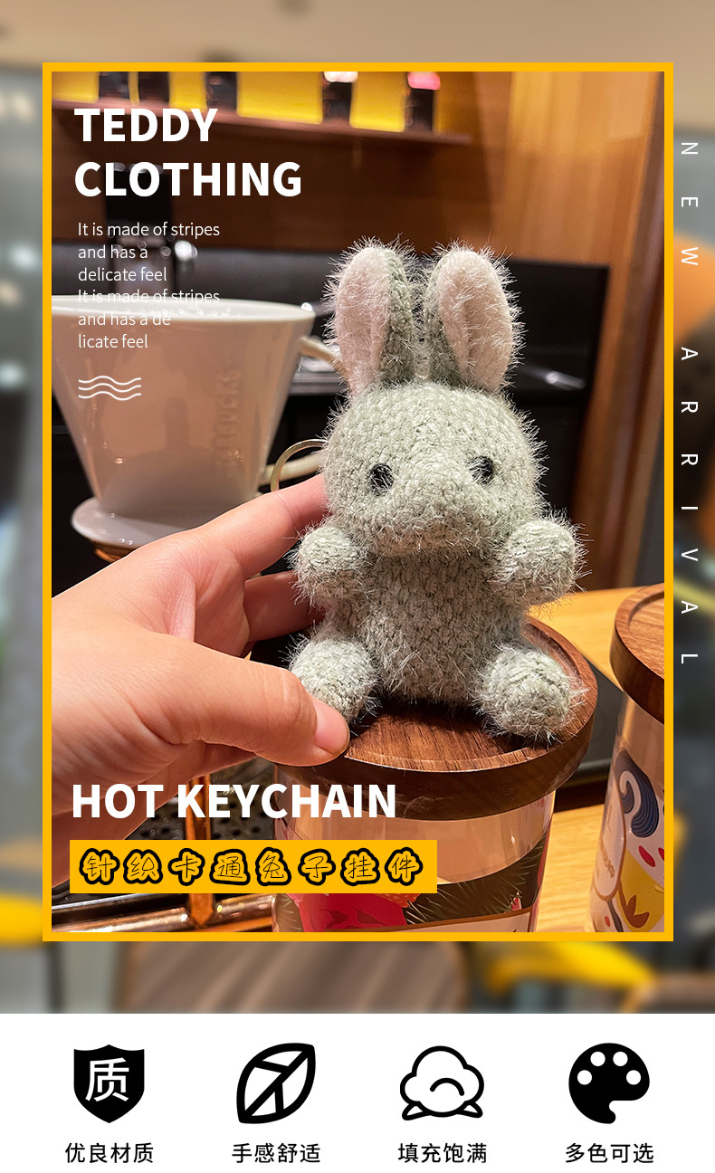 Cute cartoon rabbit plush pendant, creative figurine keychain, backpack pendant, mini decorative pendant pic 1