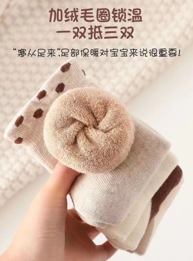 秋冬男女童防寒保暖加绒加厚儿童咖熊宝宝女孩中筒毛巾袜毛圈袜子详情18