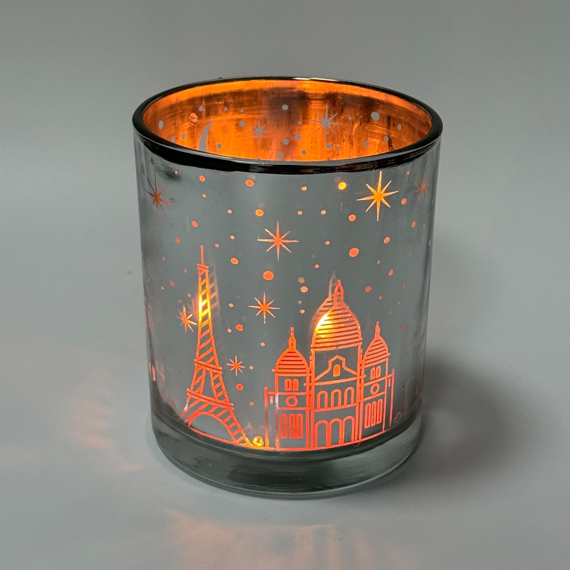 城市星空街景蜡烛玻璃杯烛台空杯电镀激光镂空LED光感香薰蜡烛杯详情25