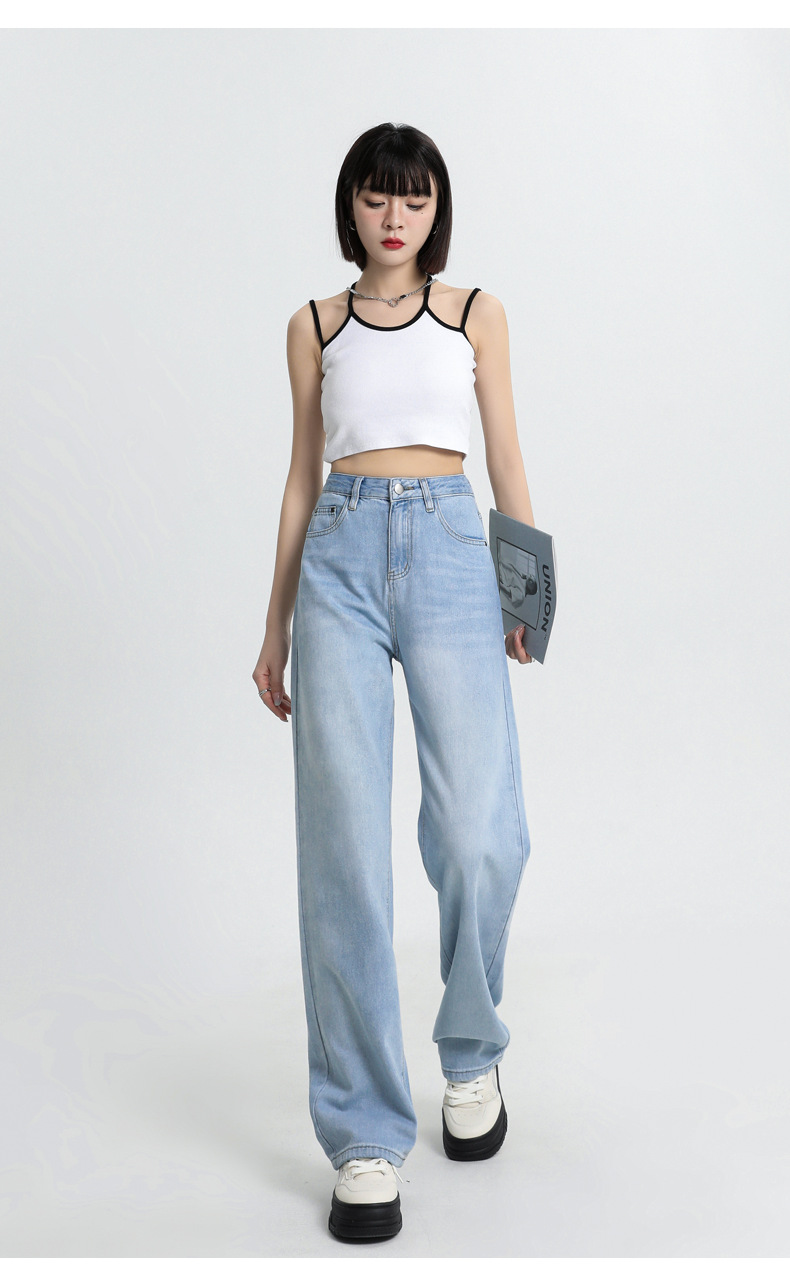 夏季主推透气超软质感直筒牛仔裤女显瘦小个子阔腿高腰拖地直筒裤详情17