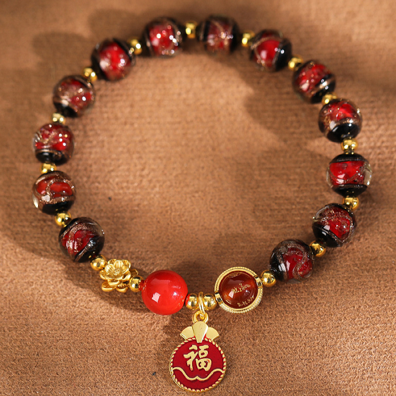 六字真言转运珠莲花福牌金箔香灰琉璃手链文玩手串佛珠寺庙货源详情15
