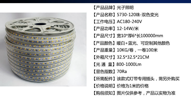 光子照明5050线性灯条5730 rgb柔性亮化贴片led 220v防水高压灯带详情8