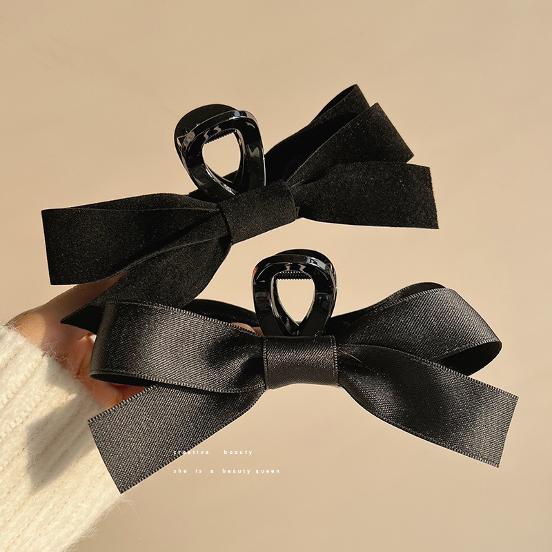 Summer new double-sided feather mesh bow clip, sequined princess on the run hair clip, black lace shark clip pic 8