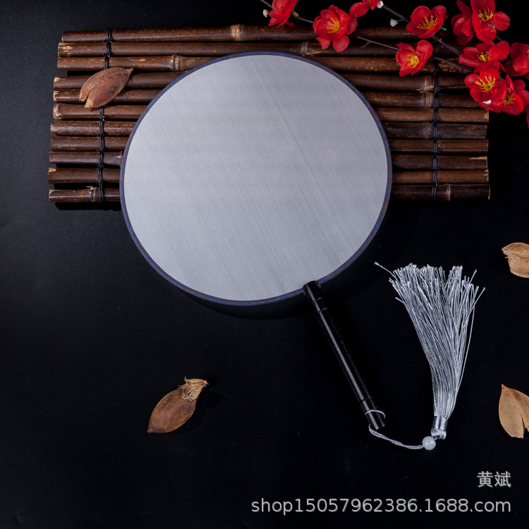 黑檀柄真丝空白宫扇团扇圆形书写绘画涂鸦DIY白色扇子可刺绣贴花详情21