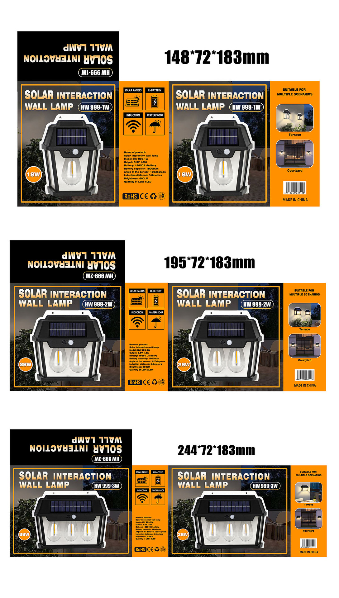 Wholesale outdoor solar lamps, induction tungsten filament wall lamps, lights on when people come and off when they leave, waterproof wall lamps for villas and gardens pic 22