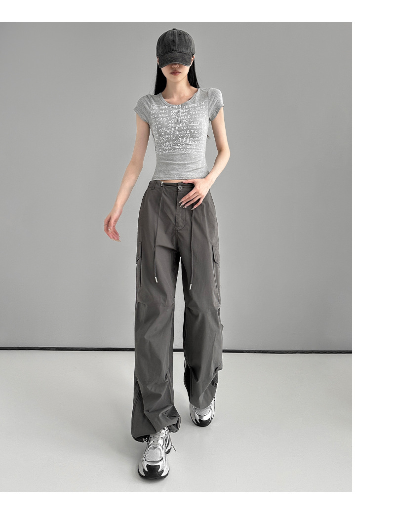 美式白色工装裤女夏季薄款潮流百搭宽松显瘦束脚休闲裤高腰运动裤详情19