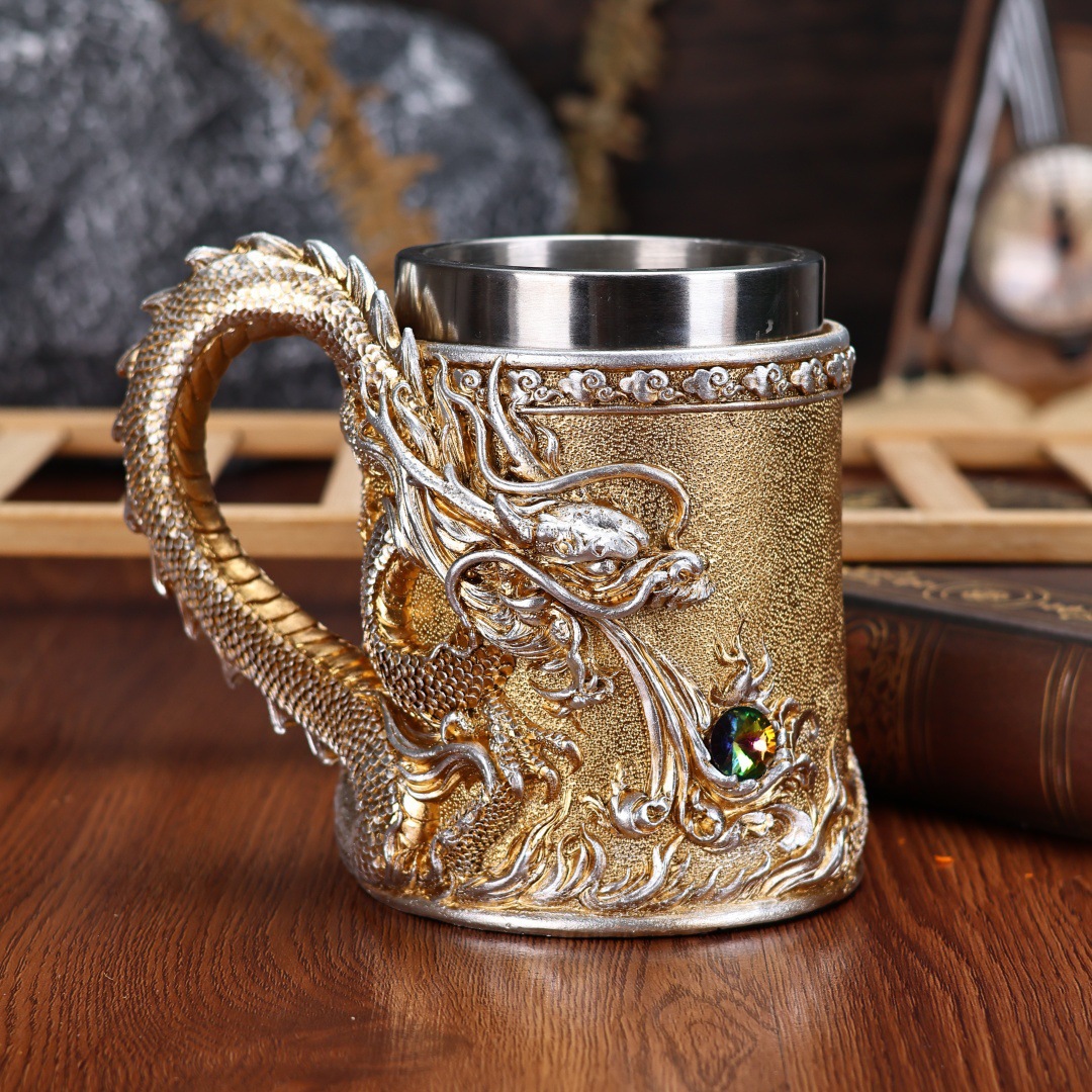 Divine Oriental Golden Dragon Cup, creative wine glass, dragon sculpture, Holy Cup, coffee cup, retro decorative mug pic 7