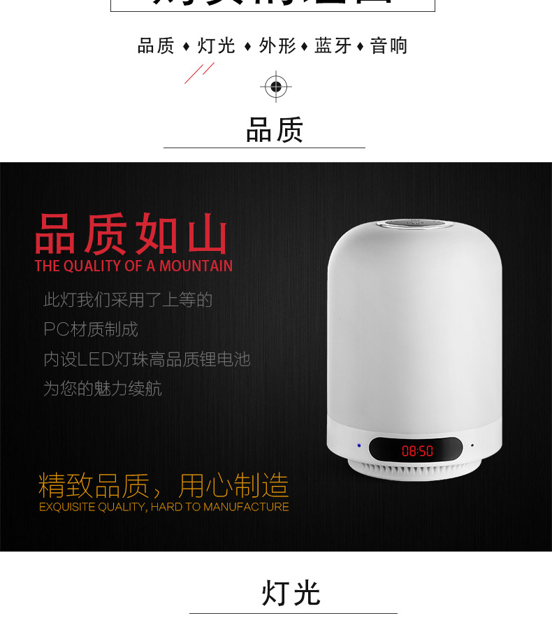 Touch Seven-color smart Bluetooth speaker, night light, alarm clock, TF card insert speaker, bedside lamp, Amazon cross-border factory pic 3