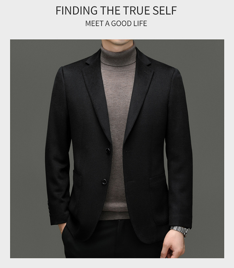 羊毛羊绒西服男高档商务休闲时尚桑蚕丝西装英伦秋冬厚款外套男装详情45