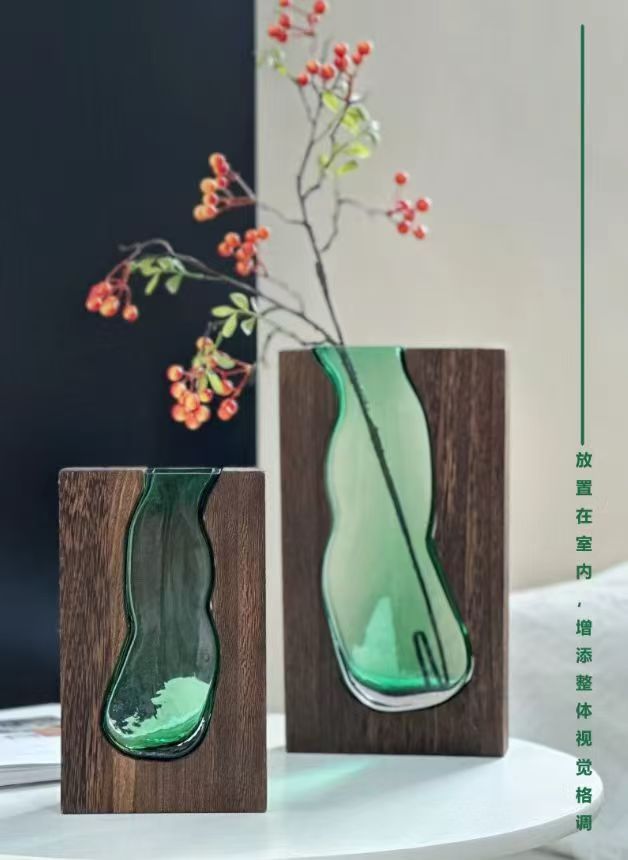 Wholesale of new Chinese-style solid wood glass vases, home designer decoration, home and hotel ornaments, high-end soft furnishings pic 5