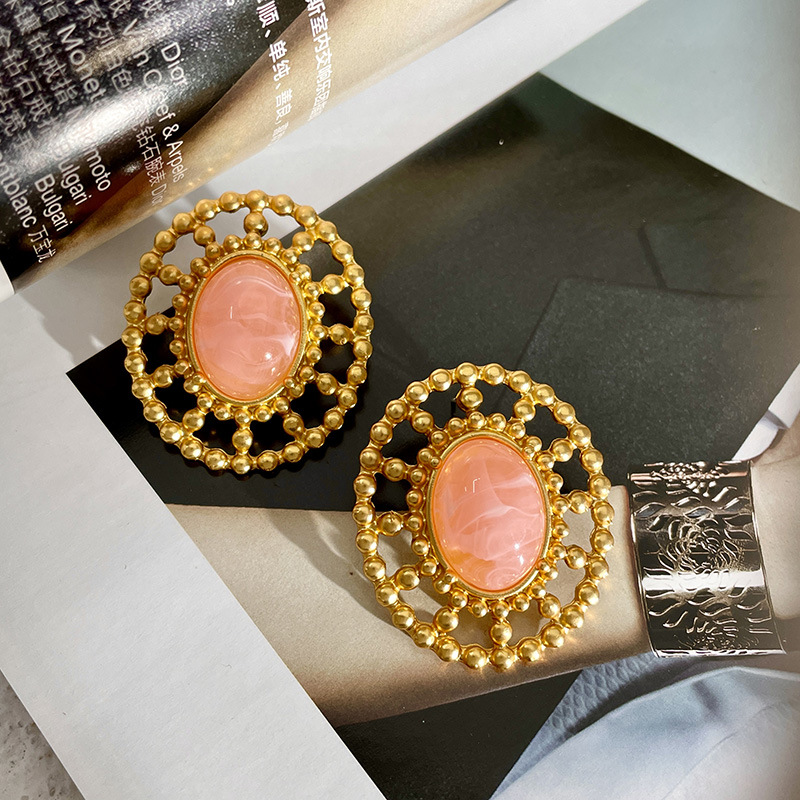 法式复古少女耳钉气质中古vintage粉色小众设计感耳环女复古耳饰详情25