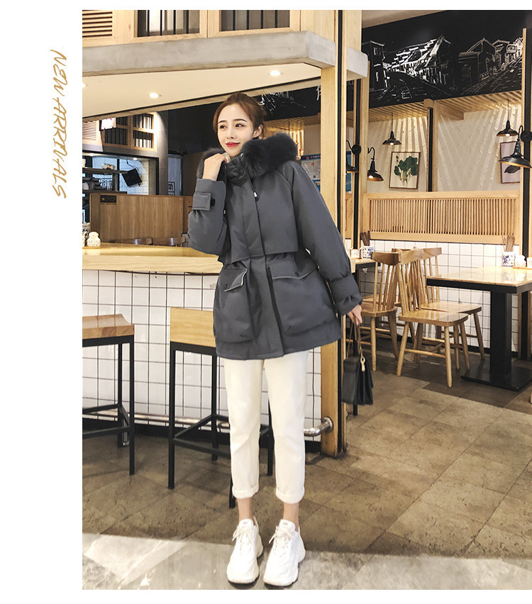 实拍羽绒棉服女小个子爆款中长款加厚韩版真毛领工装详情14