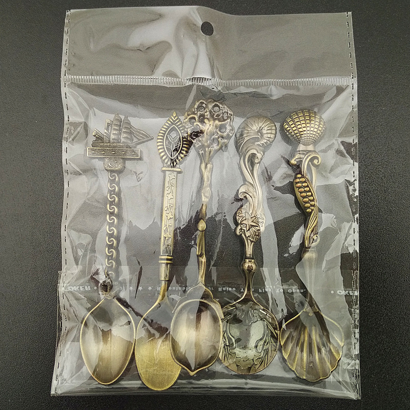 Retro European court tableware 6-piece set: fruit fork, cake fork, pomegranate flower, coffee spoon, small spoon, gold and silver, bronze, dessert spoon, dessert fork, coffee mixing spoon, tableware, ice cream spoon, fork spoon pic 51