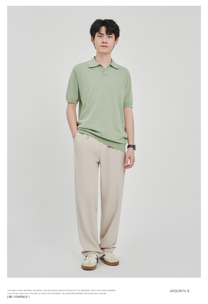 APO男装|简约针织短袖t恤男士2024夏季新款纯色设计垂感POLO衫男详情8