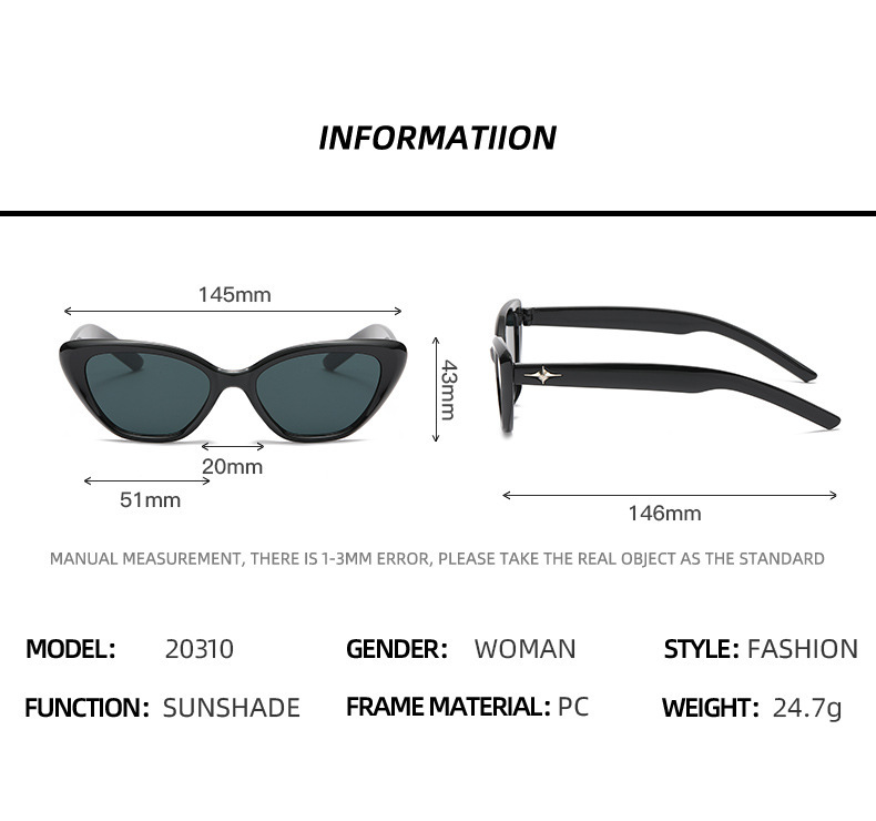 复古三角猫眼小脸墨镜女 高级感ins黑色小框太阳眼镜防晒造型拍照详情12