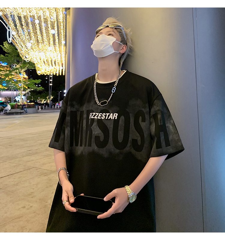 港风短袖t恤男夏季2024新款美式潮牌男生oversize青少年宽松体恤详情7