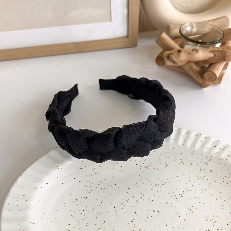 French elegant black hairband, sweet pearl braided hairpin, knitted height-increasing headband, wide-edge hairpin for women pic 33