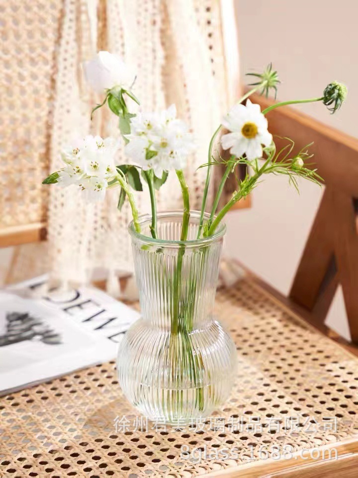 Nordic glacier patterned transparent glass vase, ins feng shui flower arrangement vase, living room decoration, Internet celebrity vase pic 23