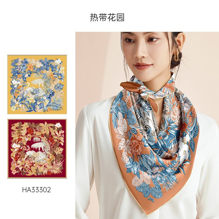 Double-sided digital silk large square scarf 90cm, Chinese style scarf, heavyweight 16mm mulberry silk scarf processing on behalf of others pic 19