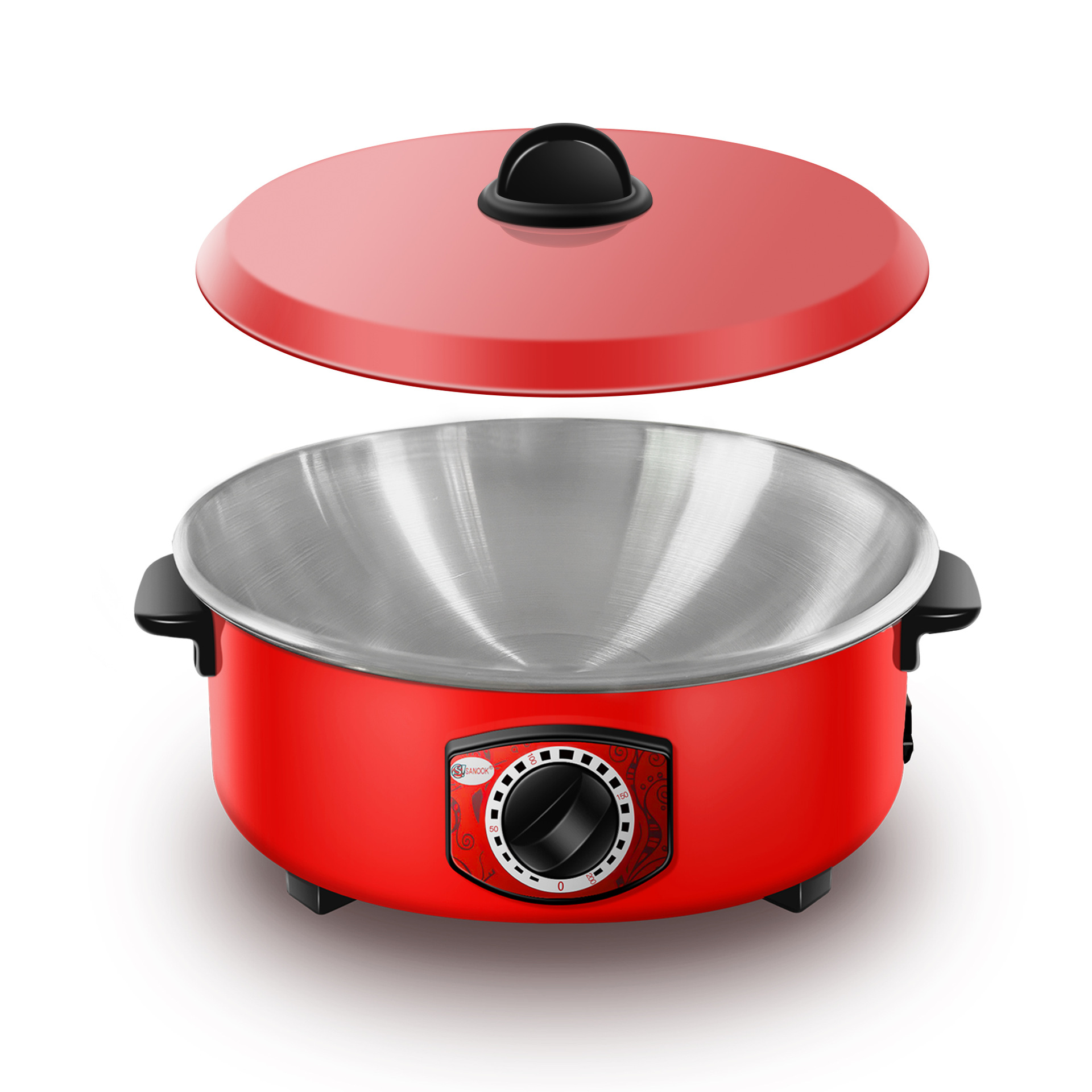 Export electric cooking pot, red electric stir-frying pot, multi-functional electric hot pot for steaming, boiling and stewing, Southeast Asia, Myanmar, Thailand red pot pic 9