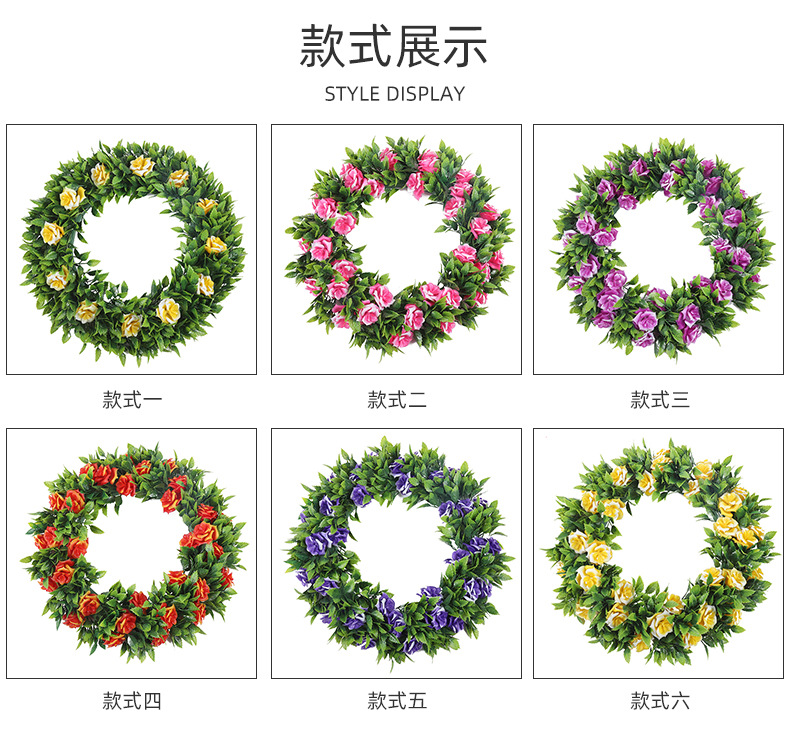 New in-stock flower wreath, grass ring, country-style American pendant decoration factory wholesale cross-border large simulation flower wreath pic 5