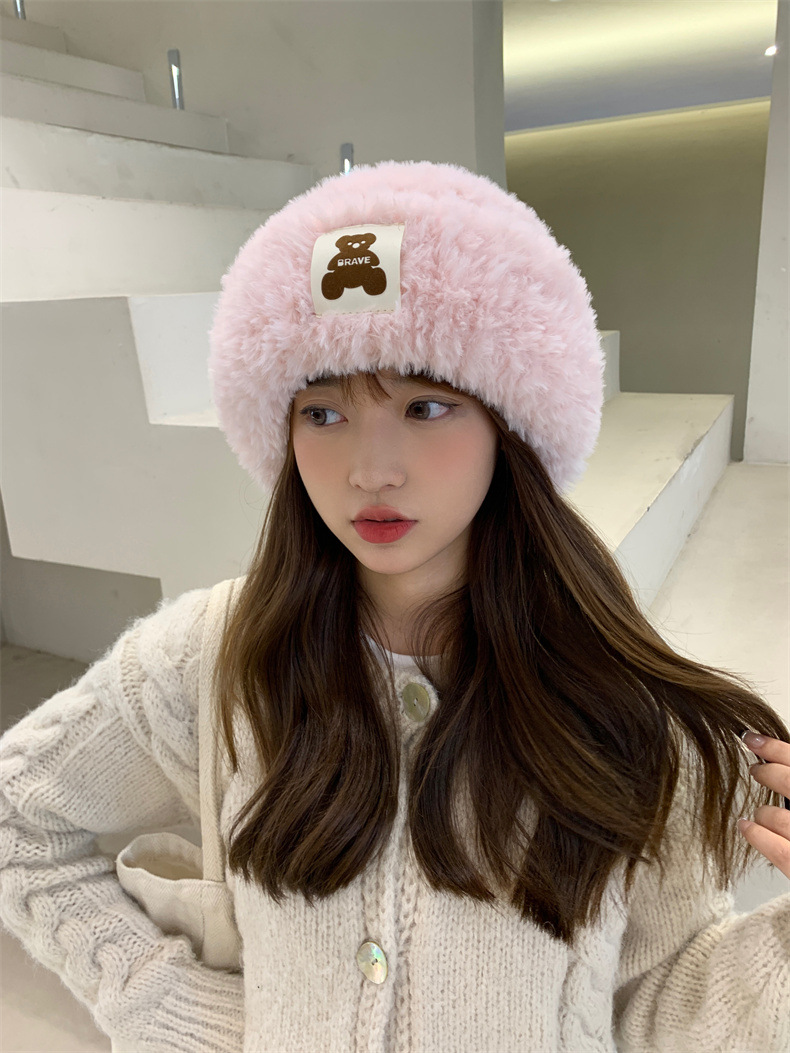 Sheepskin fleece headwear and ear-protecting hat, big head collar to show off face, little Northeast Mongolian cold-proof knitted hat, cute little bear pic 9