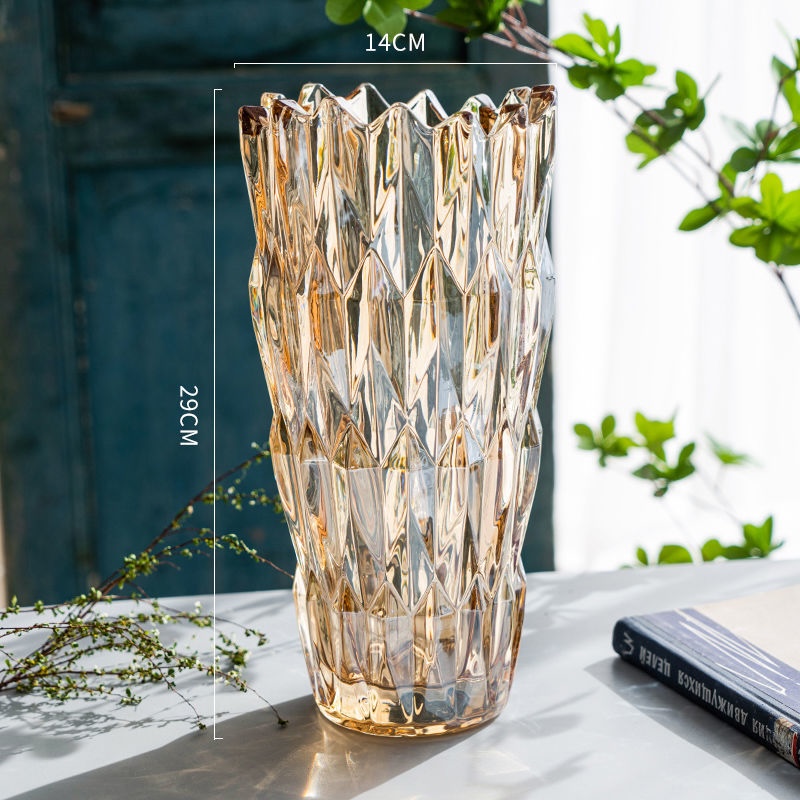 Simple thickened crystal glass vase with serrated mouth, starry sky, water-grown lily, flower arrangement, crystal glass shared vase, living room dining table, home ins decoration pic 23