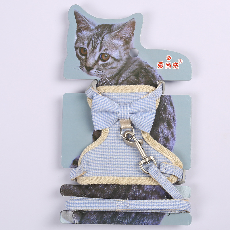 Factory direct sales of cartoon cat bow chest and back straps, sweet pet leash, vest-style cat walking leash wholesale pic 9