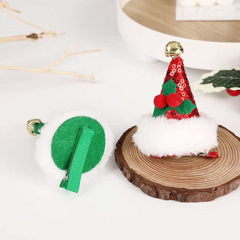 New Christmas holiday dog hat headwear, cute handcrafted snow-white round hat pet hair clip pic 3