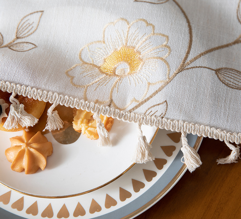 Youzhuo Nordic modern, simple, fashionable, creative, elegant and high-end cotton and linen fabric tablecloths, waterproof embroidered tablecloths, small floral coffee table fabrics, tassel cover fabrics, rectangular tablecloths pic 11