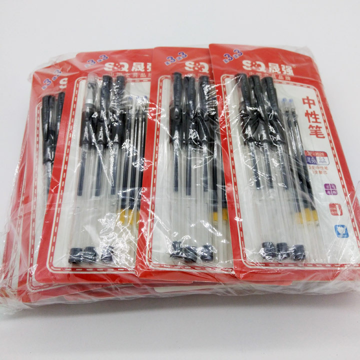 C1341 3+3 gel pen, 3 pens, 3 cores, black signature pen, water pen, carbon pen, black pen, Yiwu 2 yuan pic 1