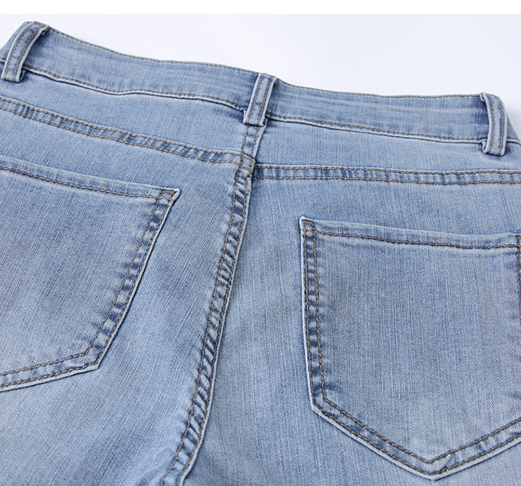 新中式刺绣牛仔微喇裤女夏季新款高腰修身显瘦弹力开叉毛边喇叭裤详情18