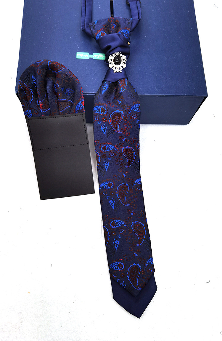 Hong Kong knot tie pocket square set gift with suit photography groom British wedding banquet tie for men pic 3