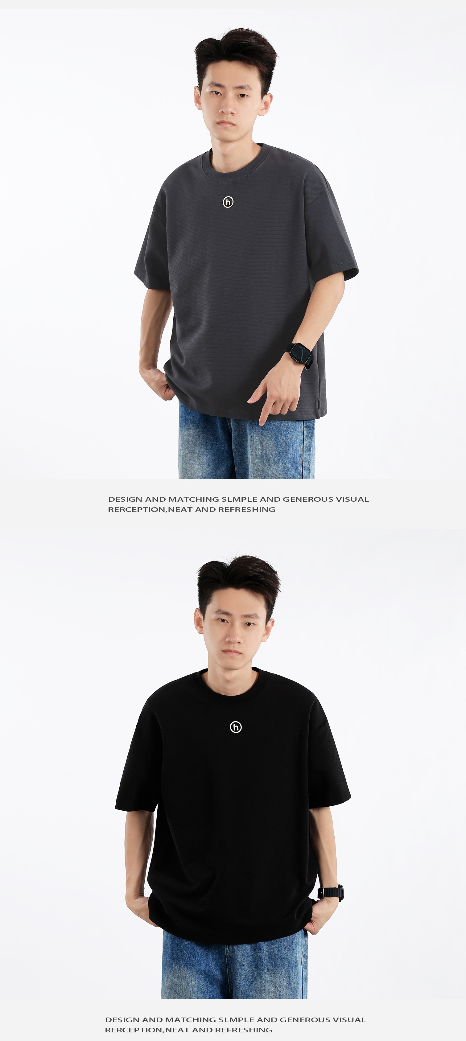 Anti-wrinkle texture letter-printed short-sleeved T-shirt for men, a summer heavyweight loose round-neck simple half-sleeved T-shirt brand pic 6