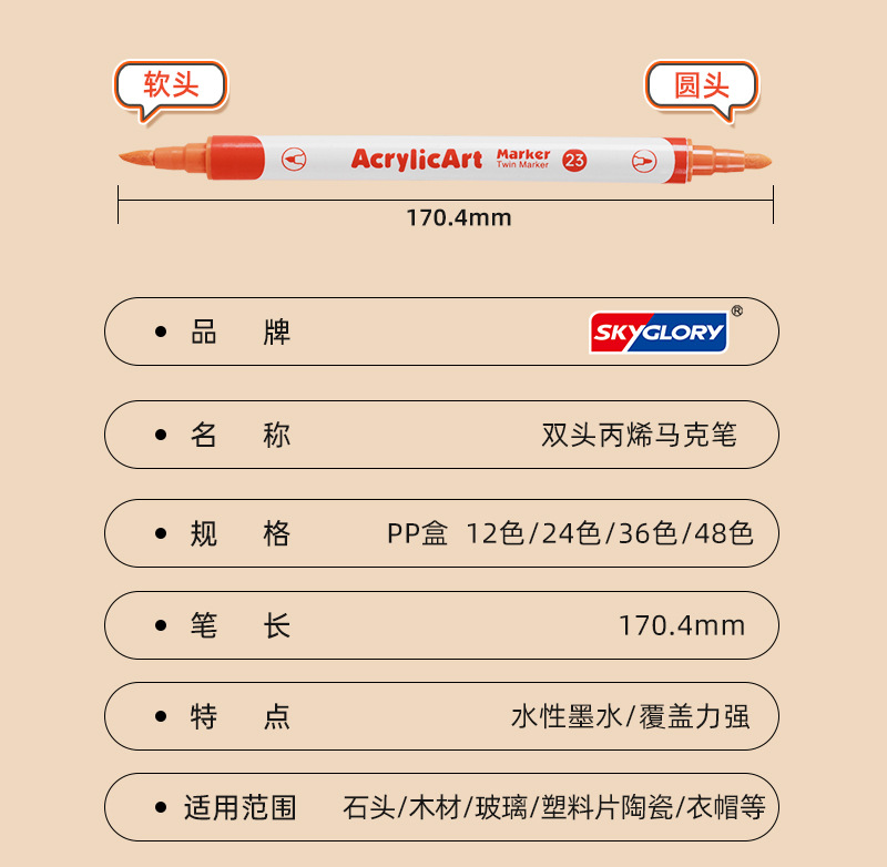 跨境双头丙烯马克笔套装 学生画画diy丙烯笔美术专用不透纸马克笔详情4
