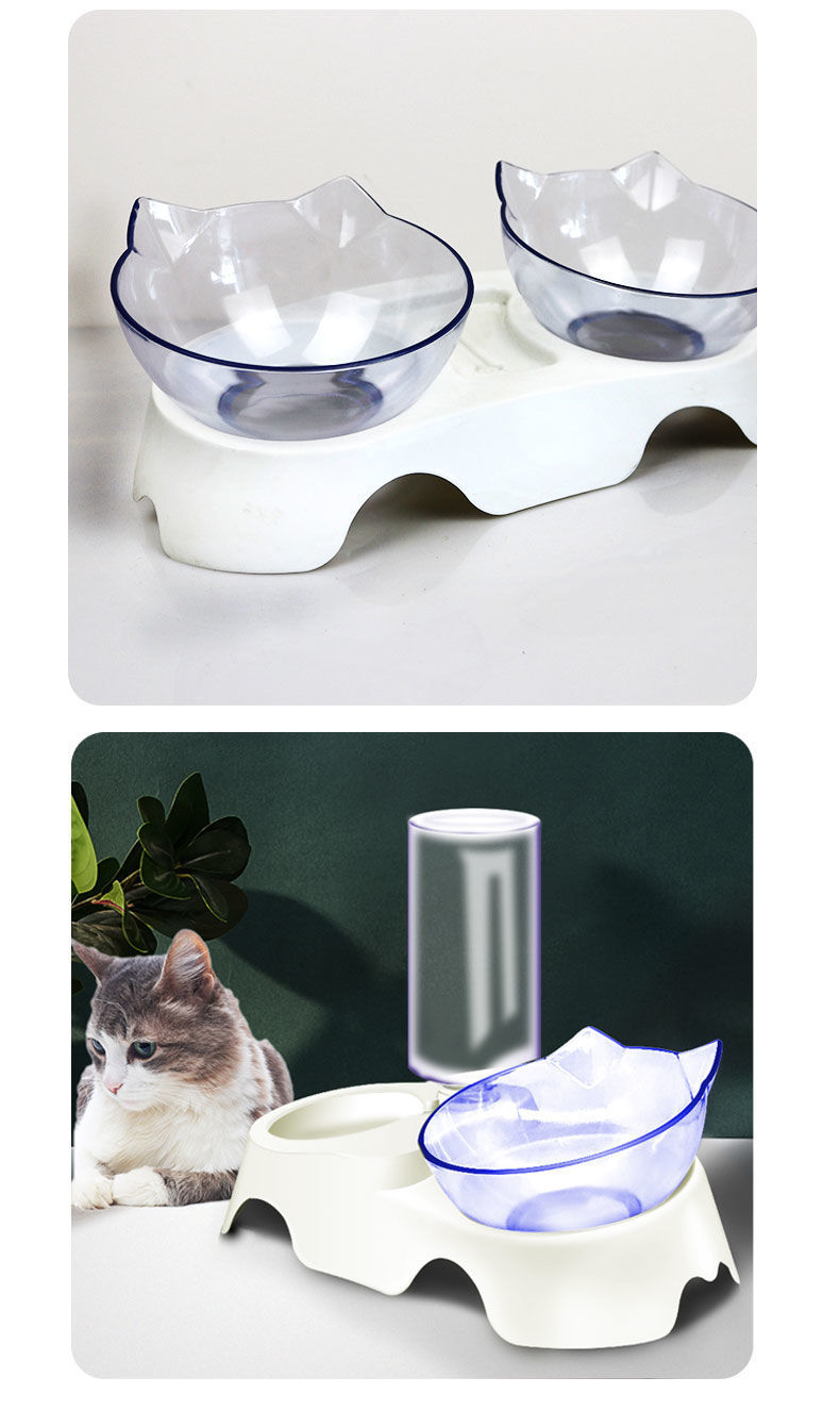 Cat bowl, double bowl, automatic drinking water, cat supplies, cat food bowl, pet bowl, double bowl, dog bowl, plastic neck guard, double bowl pic 7