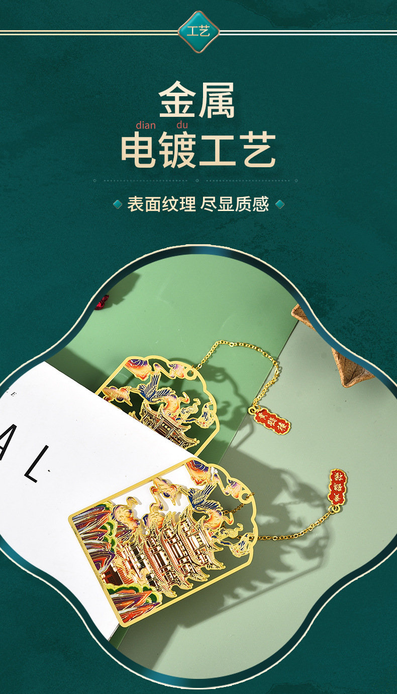 Original metal bookmarks from Wuhan scenic spot Yellow Crane Tower, creative Chinese-style classical brass bookmarks, scenic area gifts pic 9