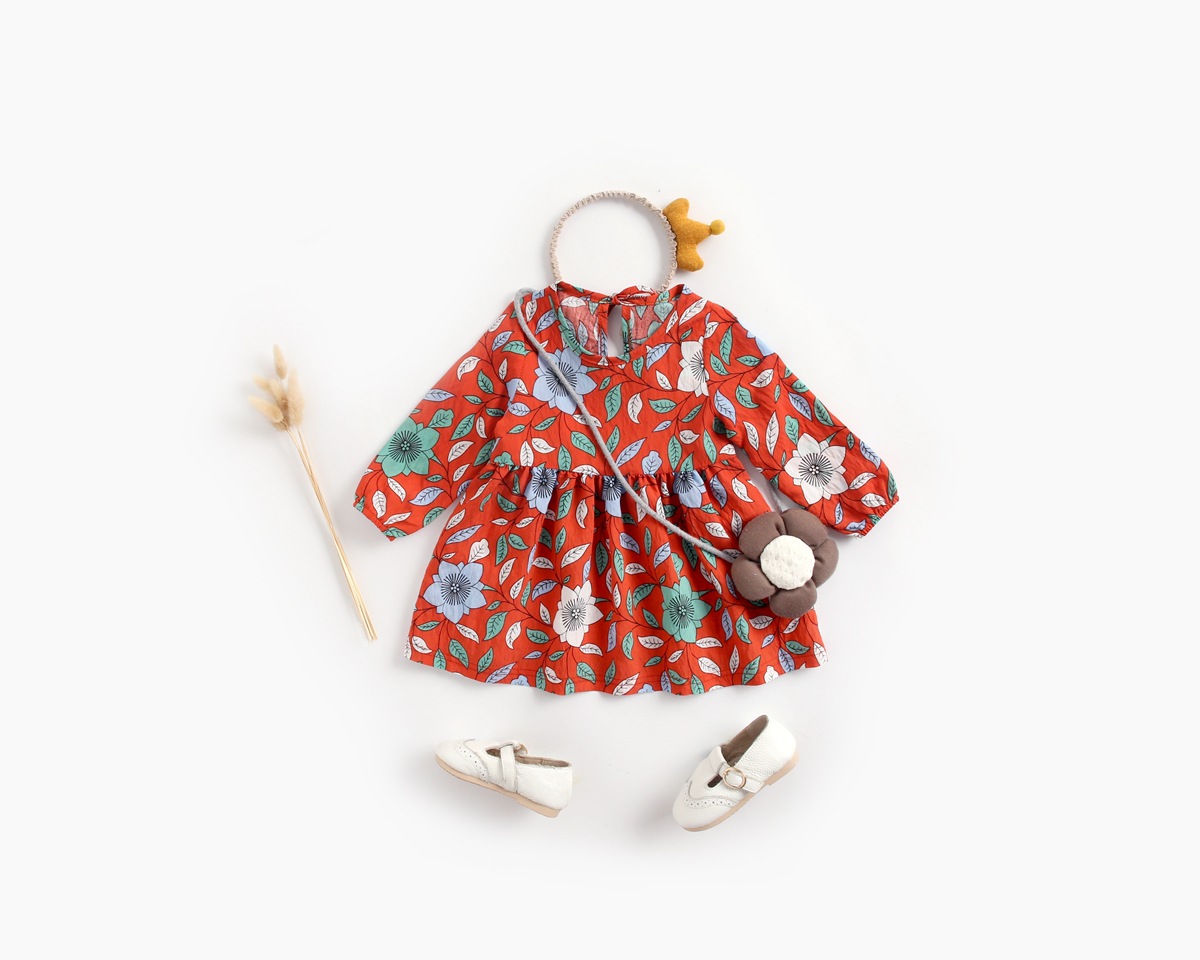 Otoño invierno falda de bebé floral manga larga europa y américa falda infantil ins tesoro de las mujeres ropa infantil ropa infantil primavera vestido de niña pic 3