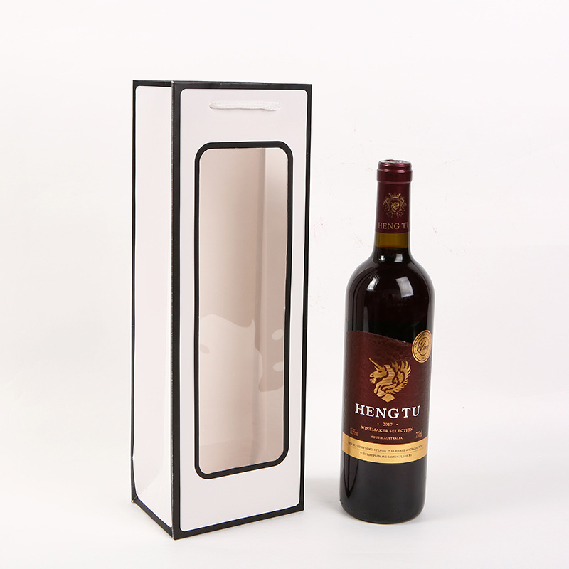Wholesale of new white card single-color windowed wine bags, hand-held wine bags, kraft paper red wine packaging bags and gift bags pic 9