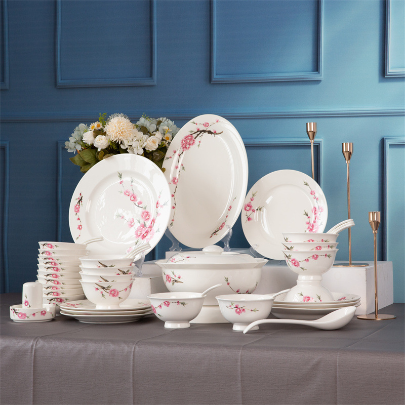 54 Skull Porcelain Tableware set, Chinese peach blossom bowls and plates complete set wholesale, household rice bowls and chopsticks, housewarming gifts wholesale pic 8