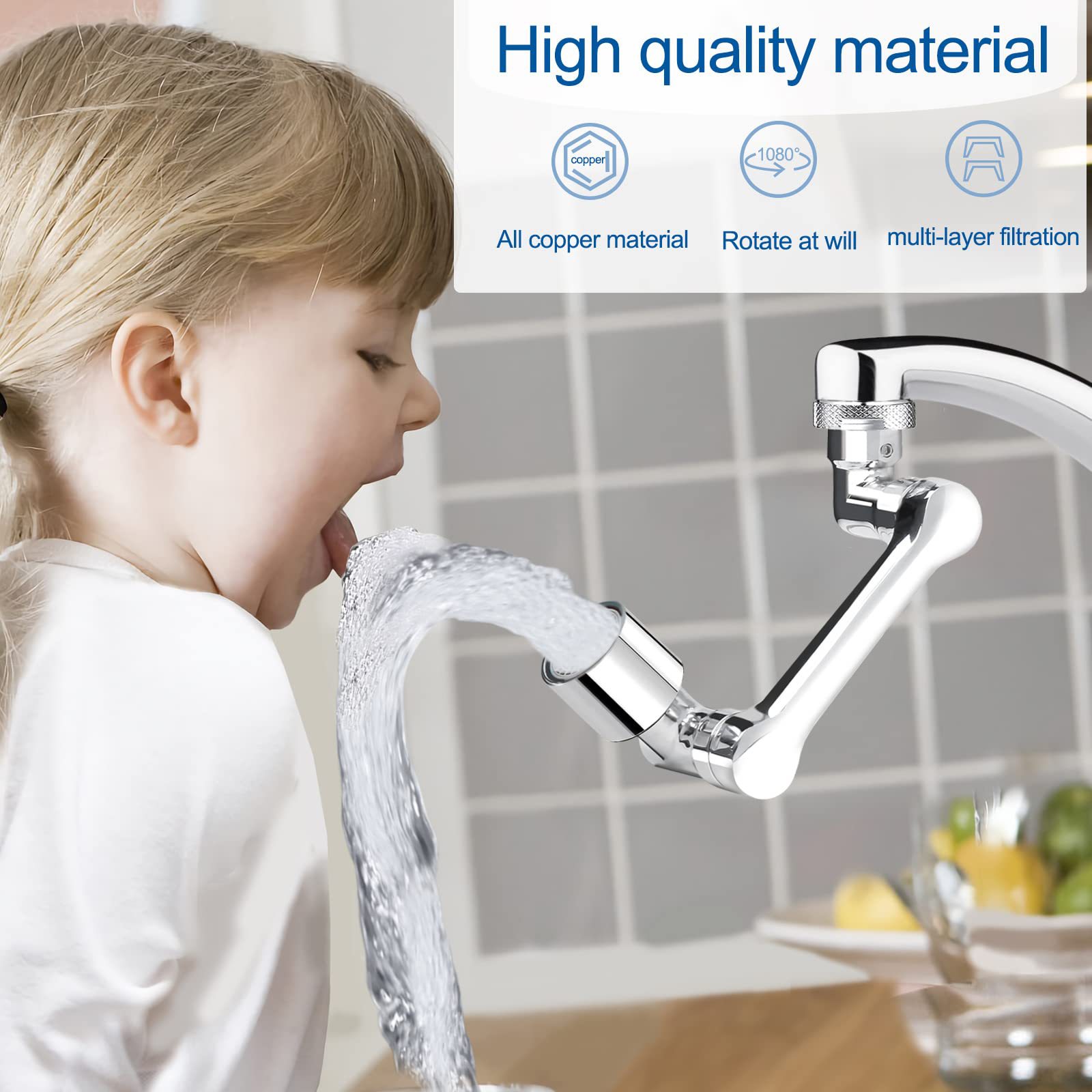 Mechanical arm universal faucet aerator, washbasin, 1080-degree rotating faucet, bathroom splash-proof faucet for washing up pic 5