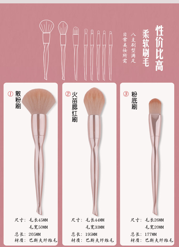 8支扭扭腰化妆刷套装 散粉腮红刷美妆工具化妆刷收纳便捷初学适用礼品详情19