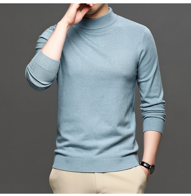Mishima live nuevo otoño invierno color sólido cuello medio alto cashmere hombre slim suéter hombre legging suéter hombre pic 22