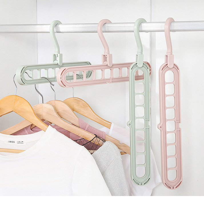 Multi-functional nine-hole clothes hanger, home storage clothes hanger, wardrobe, popular folding, retracting magic rotating 9-hole hanging clothes hanger pic 3